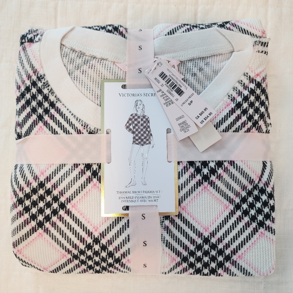 Victoria's Secret Thermal Pink and Black Plaid Short Pajama Set Small NWT